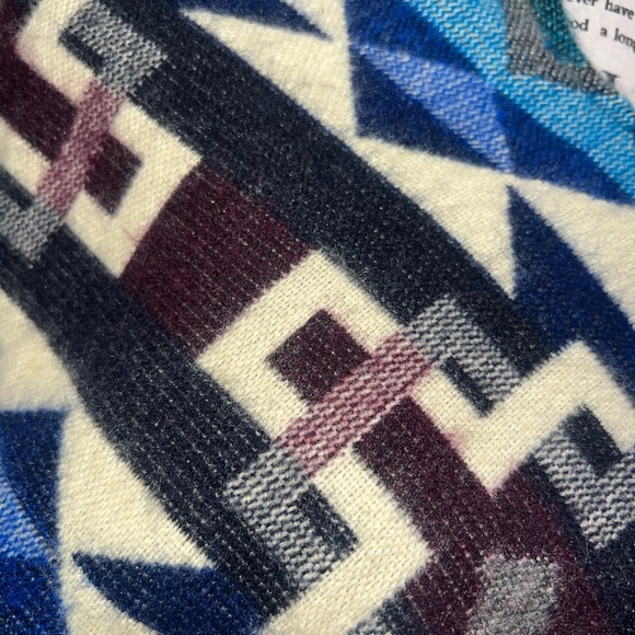 Geometric Patterned Blue Poncho Sweater - Picture 3 of 6